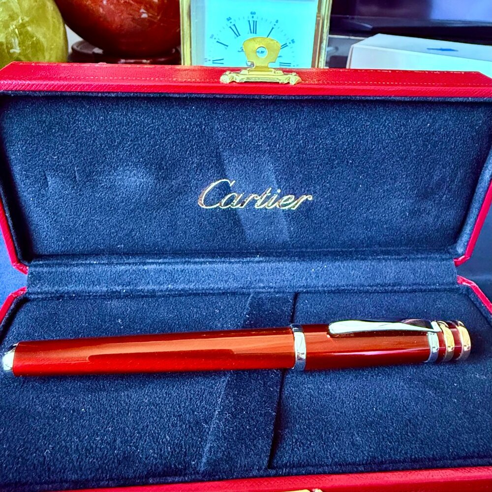 SOLD - Cartier Trinity Fountain Pen – Bordeaux Lacquer & Gold Trim w/Box - SOLD